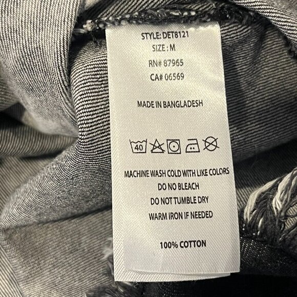 ELAN Women's Dark Gray Vintage Wash Tie Dye Fringe Trim Rock & Roll Shacket - Picture 4 of 4